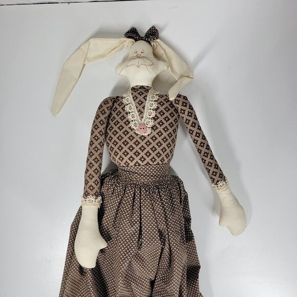 VTG Mr &‎ Mrs Rabbit Dolls 29" Handmade Brown Primitive Folk Plush Easter Decor - Picture 11 of 16